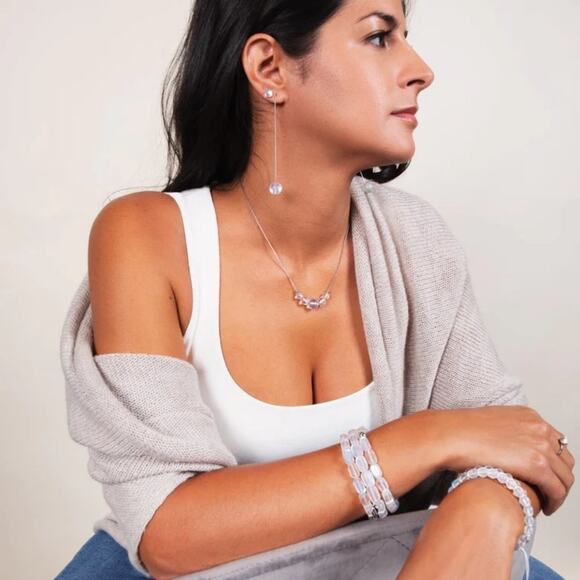 Nogu Mermaid Glass Chain Drop Threader Earrings - Rainbow White - Picture 6 of 10